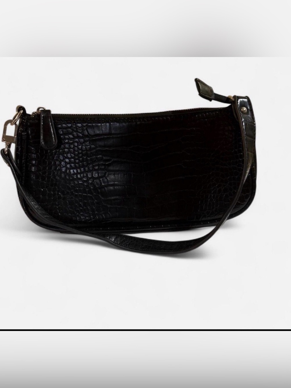 Men's Black Croc-Embossed Messenger Shoulder Bag